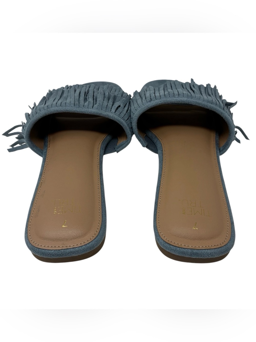 Time and Tru Blue Fringe Slide Sandals Size 7 - Picture 9 of 12